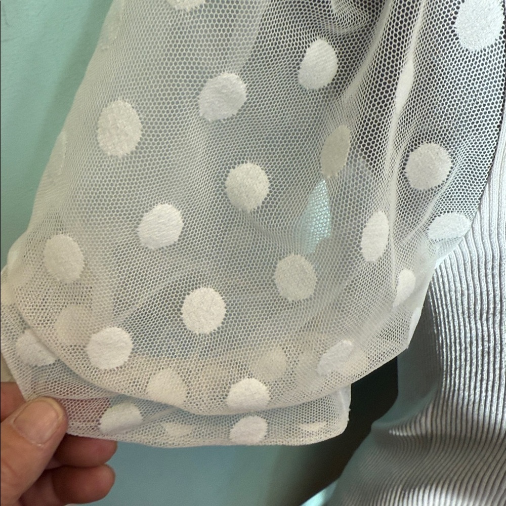 Entro White Ribbed Top with Sheer Puff Sleeves - Picture 4 of 4